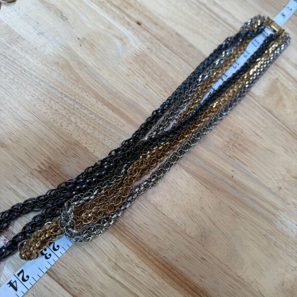Multi-Tone Layered Chain Necklace Gold Silver & Black Metal Bold Statement - Picture 6 of 9
